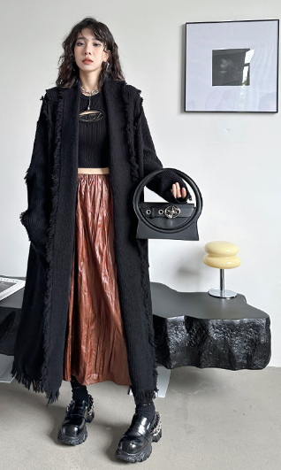 Gothic Retro Dark Tie Long Coat for Women