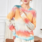 Lightweight Long Sleeve Crew Neck Printed Knit Top for Women
