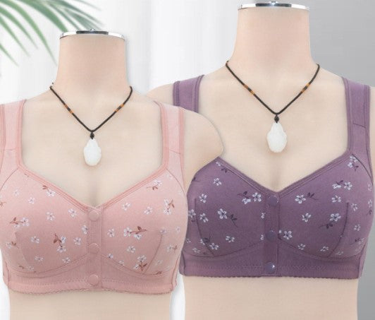 Front-Button Wireless Floral Bra