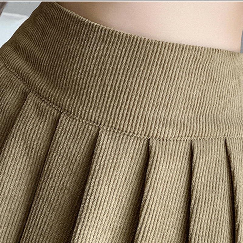 2023 High Waist Retro Corduroy Pleated Skirt for Women