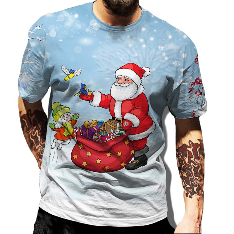 Christmas Print Casual Men's Polyester T-Shirt | Streetwear