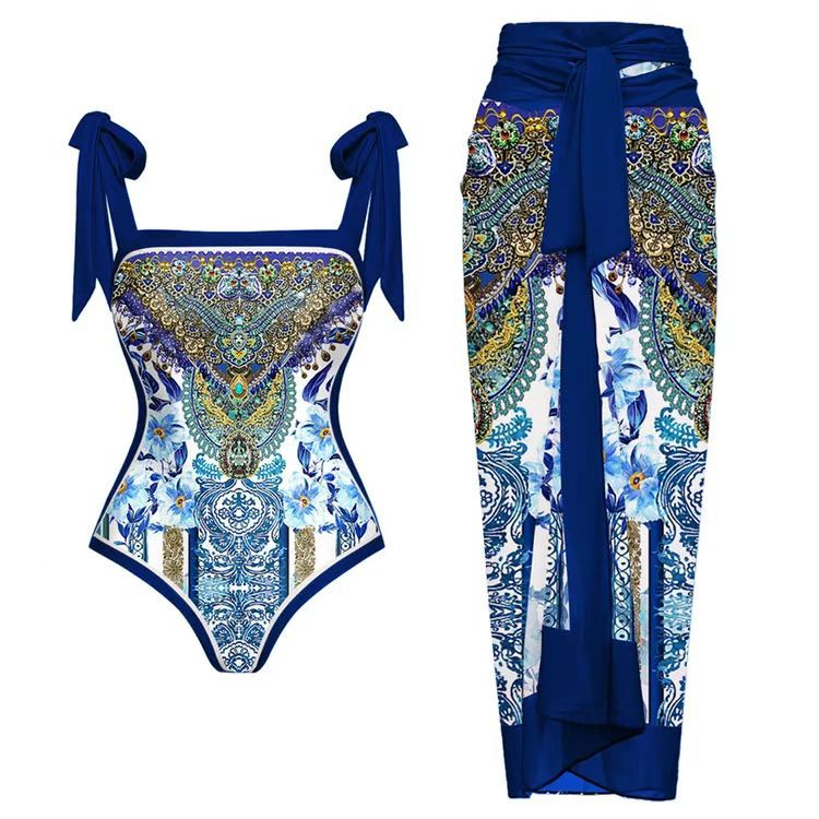 2024 Retro French One-Piece Swimsuit for Vacation