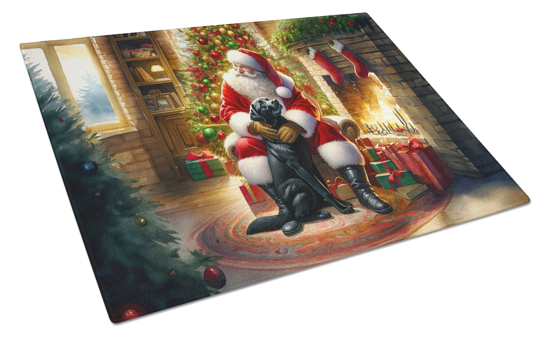 Labrador Retriever and Santa Claus Glass Cutting Board