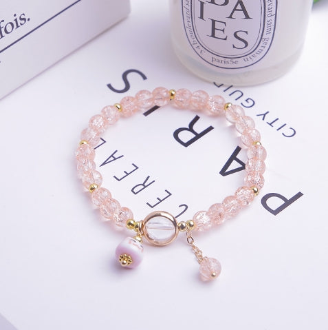 Crystal Beaded Bracelet with Lucky Cat Charm