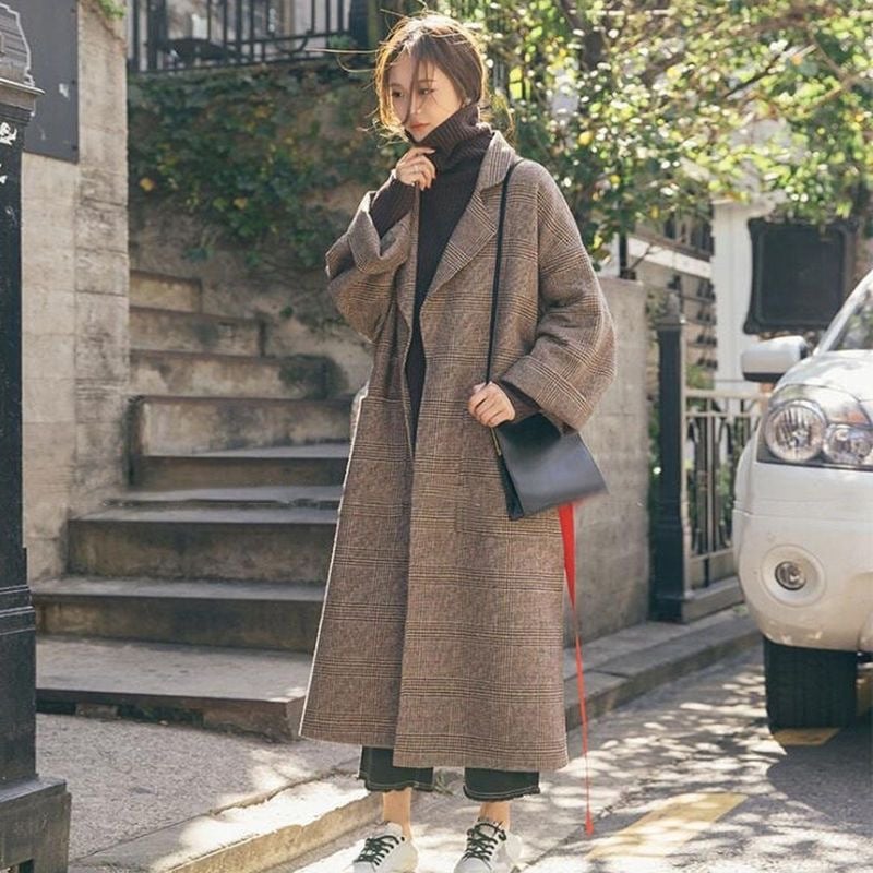 Women's New Fashion Plaid Coat for Autumn and Winter