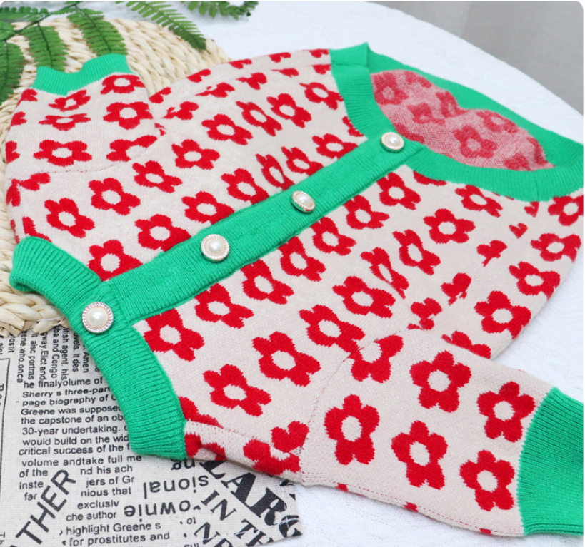 Small Flower Cardigan Sweater with Buttons