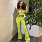 2024 Fashionable Embroidered Crop Top & High-Waist Pants Set