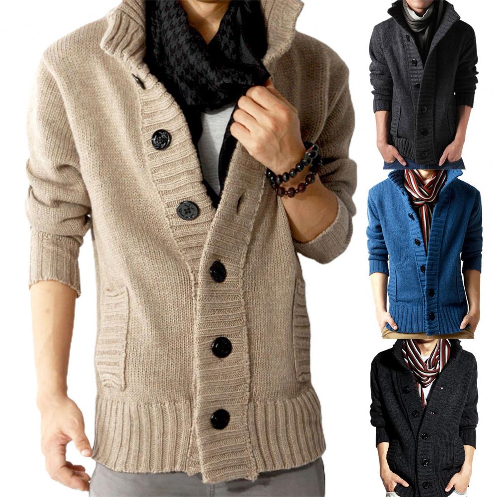 Men's Solid Color Long Sleeve Sweater Jacket Cardigan