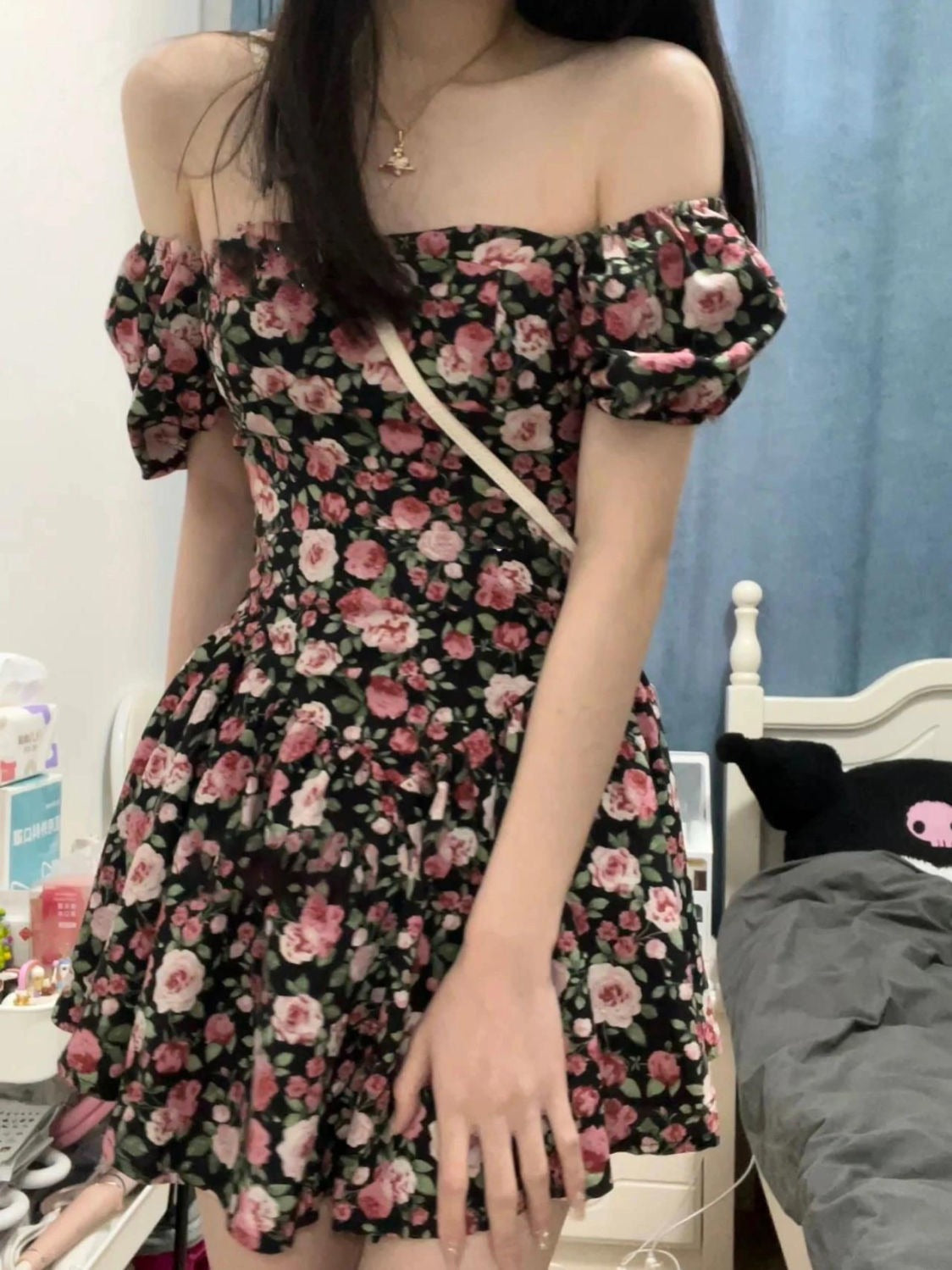Ronje Daisy Floral Chiffon Dress with Cutout Waist