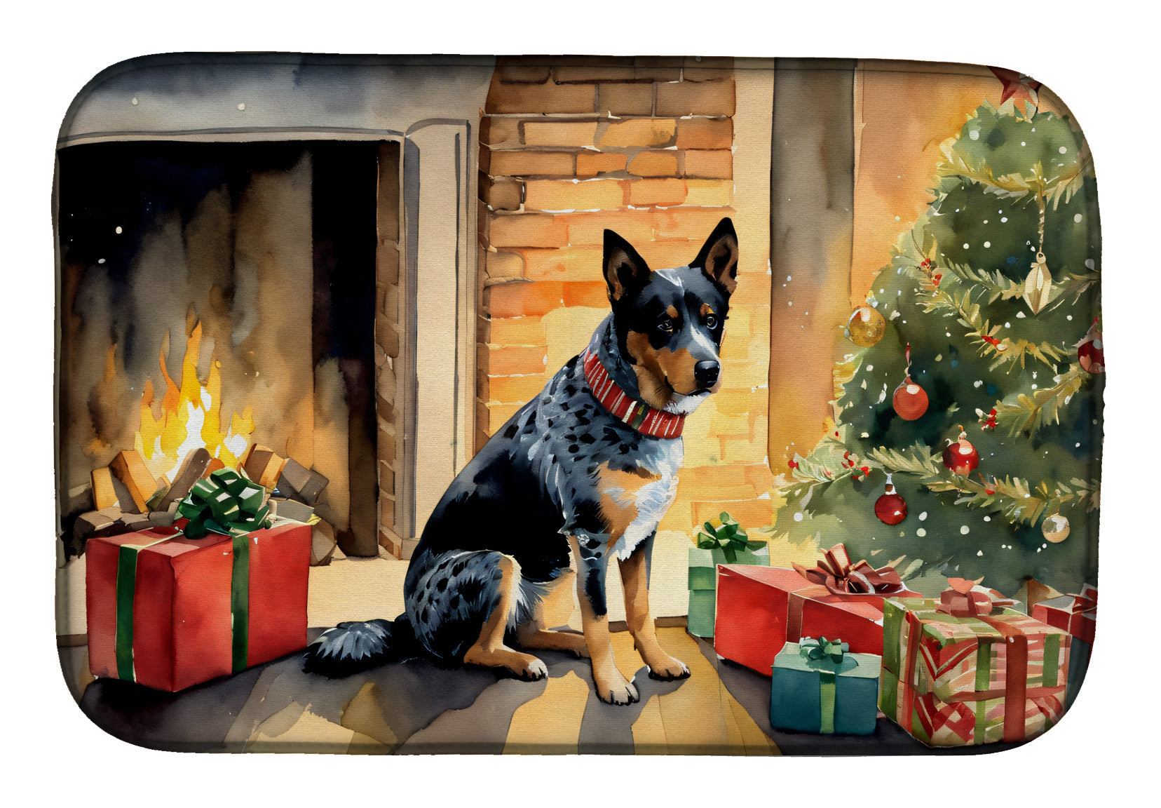 Australian Cattle Dog Cozy Christmas Dish Drying Mat