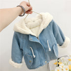 Thick Fleece-lined Denim Jacket with Rabbit Ears