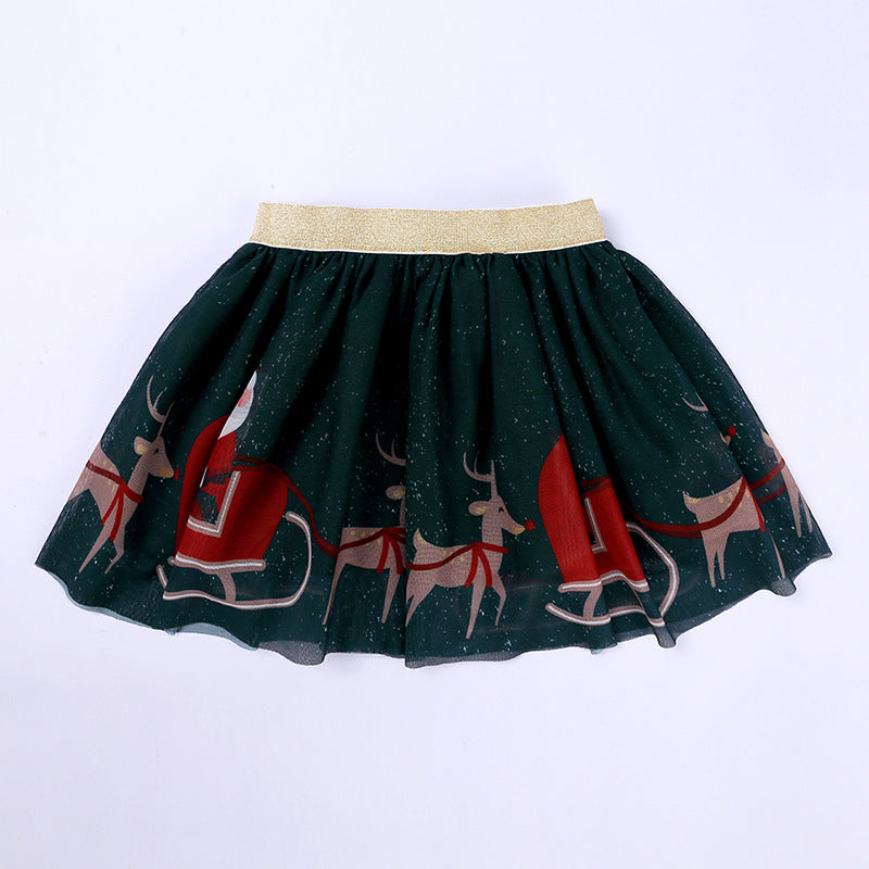 Girls' Christmas Outfit Set with Long Sleeve T-Shirt & Tulle Skirt