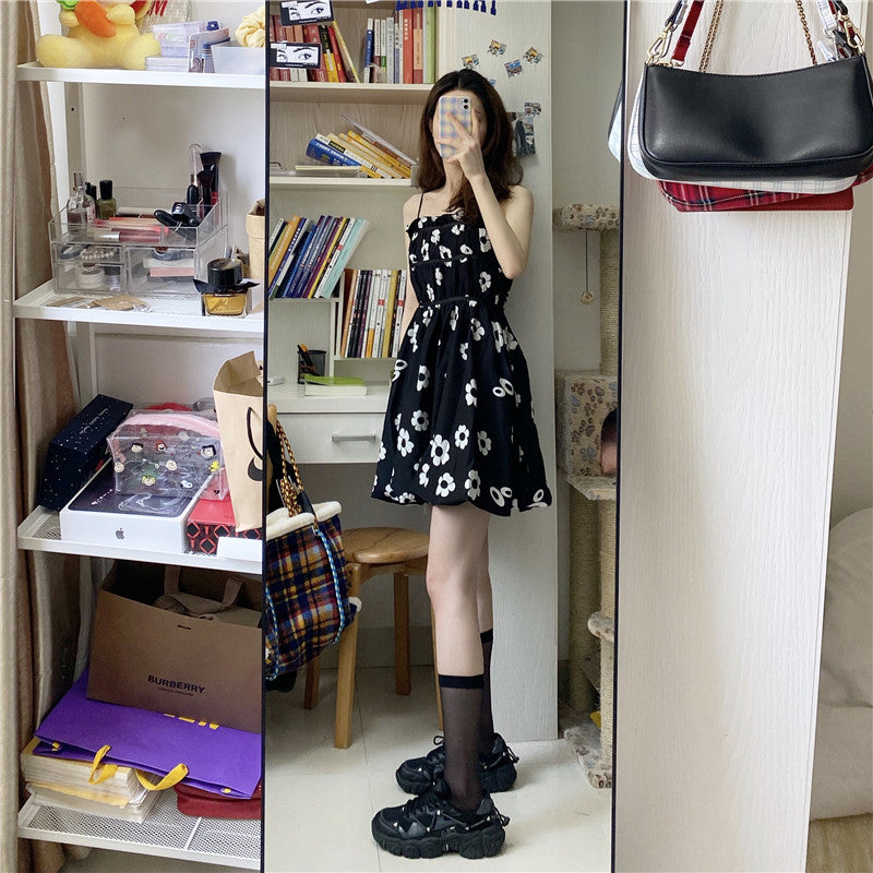 Black and White Floral Summer Dress with White Top