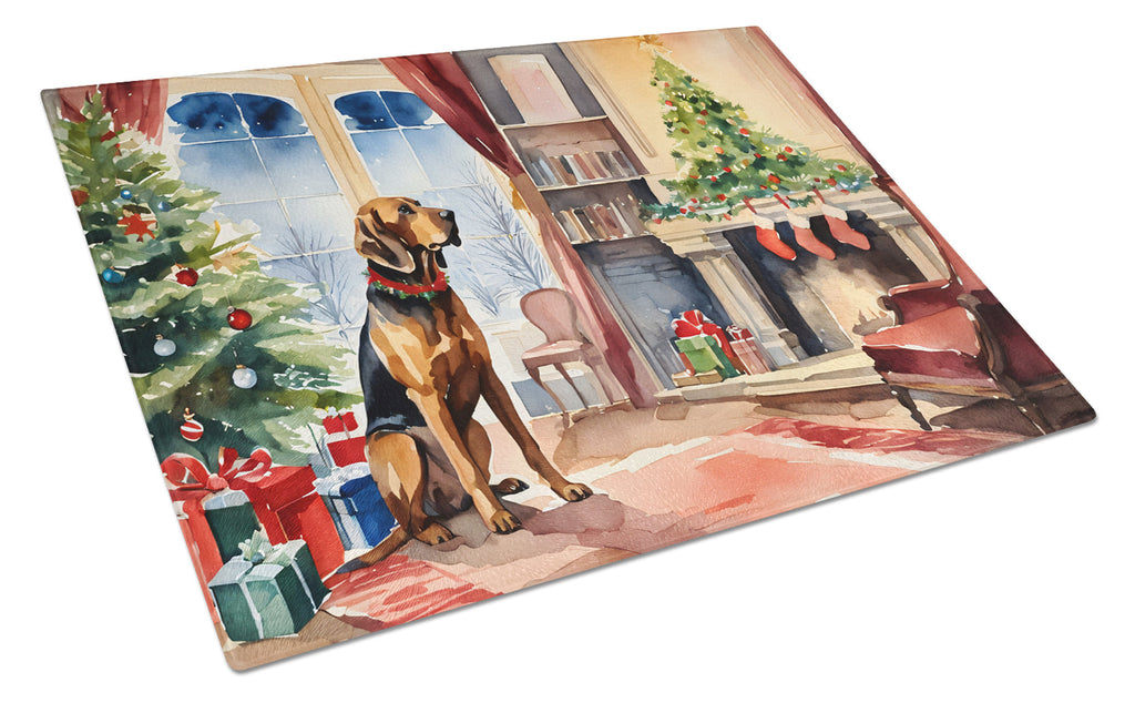 Bloodhound Cozy Christmas Glass Cutting Board