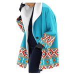 Thick Woolen Print Hooded Loose Medium Coat