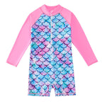 Girls' Long-Sleeved Mermaid One-Piece Swimsuit