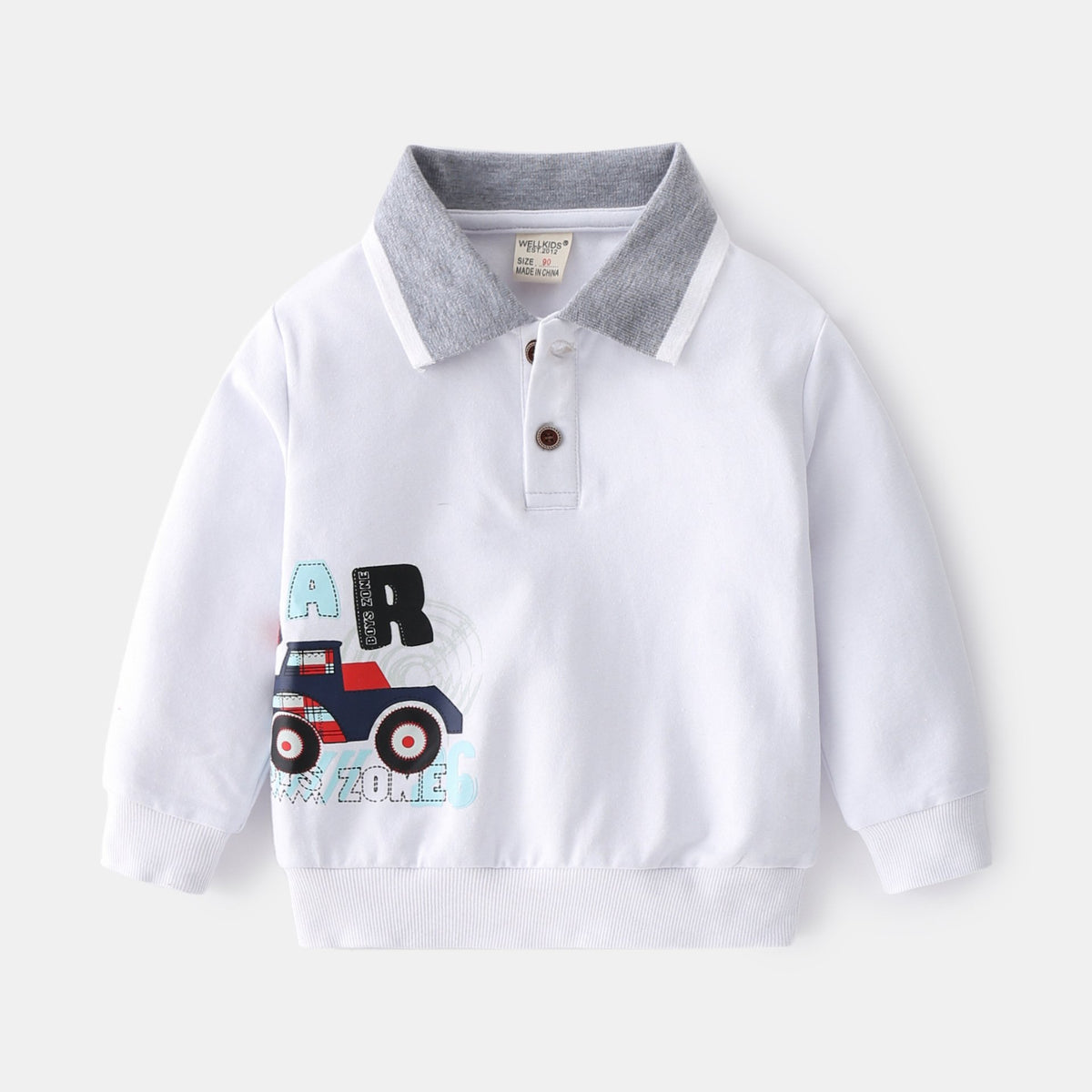 Cute Cartoon Print Boys' Lapel Sweater