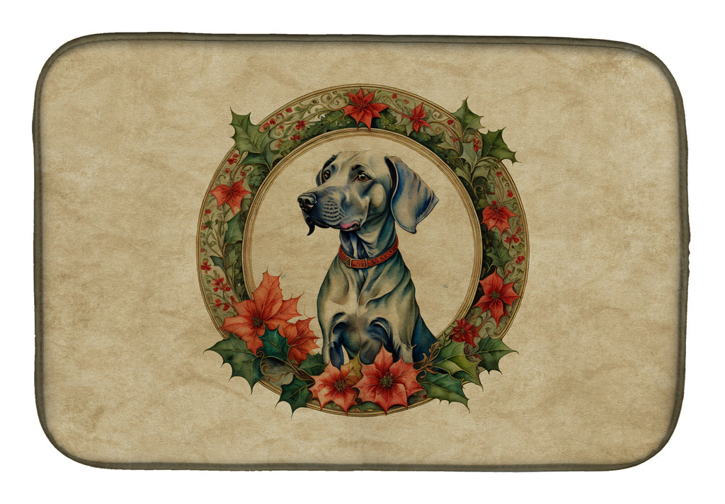 Weimaraner Christmas Flowers Dish Drying Mat