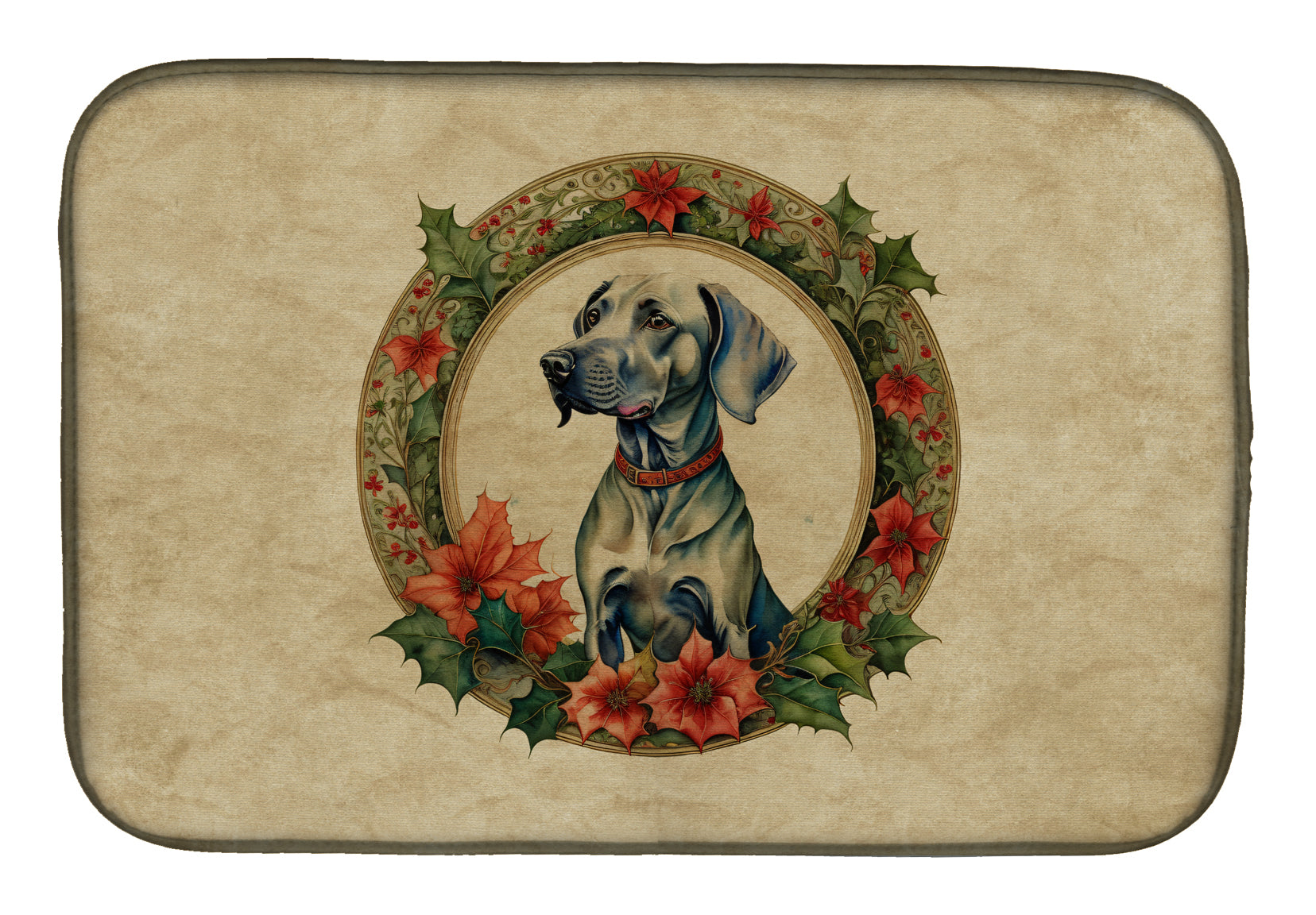 Weimaraner Christmas Flowers Dish Drying Mat