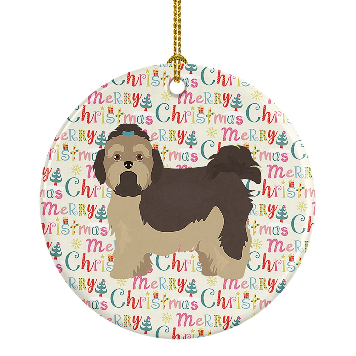 Russian Lapdog Merry Christmas Ceramic Ornament