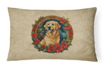 Golden Retriever Christmas Flowers Throw Pillow