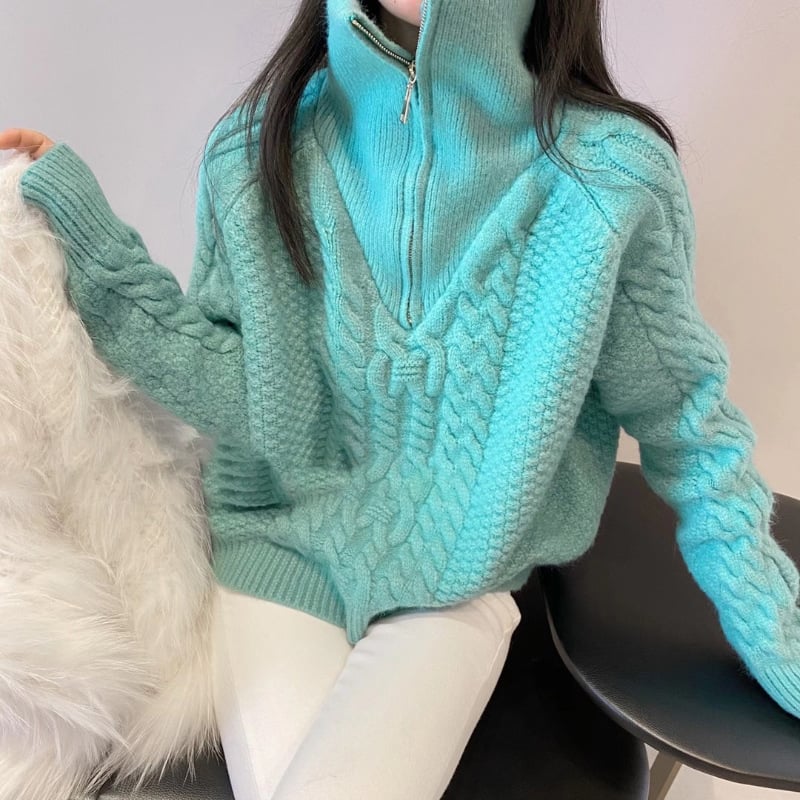 Women's Sweet Loose Turtleneck Half-Zip Sweater