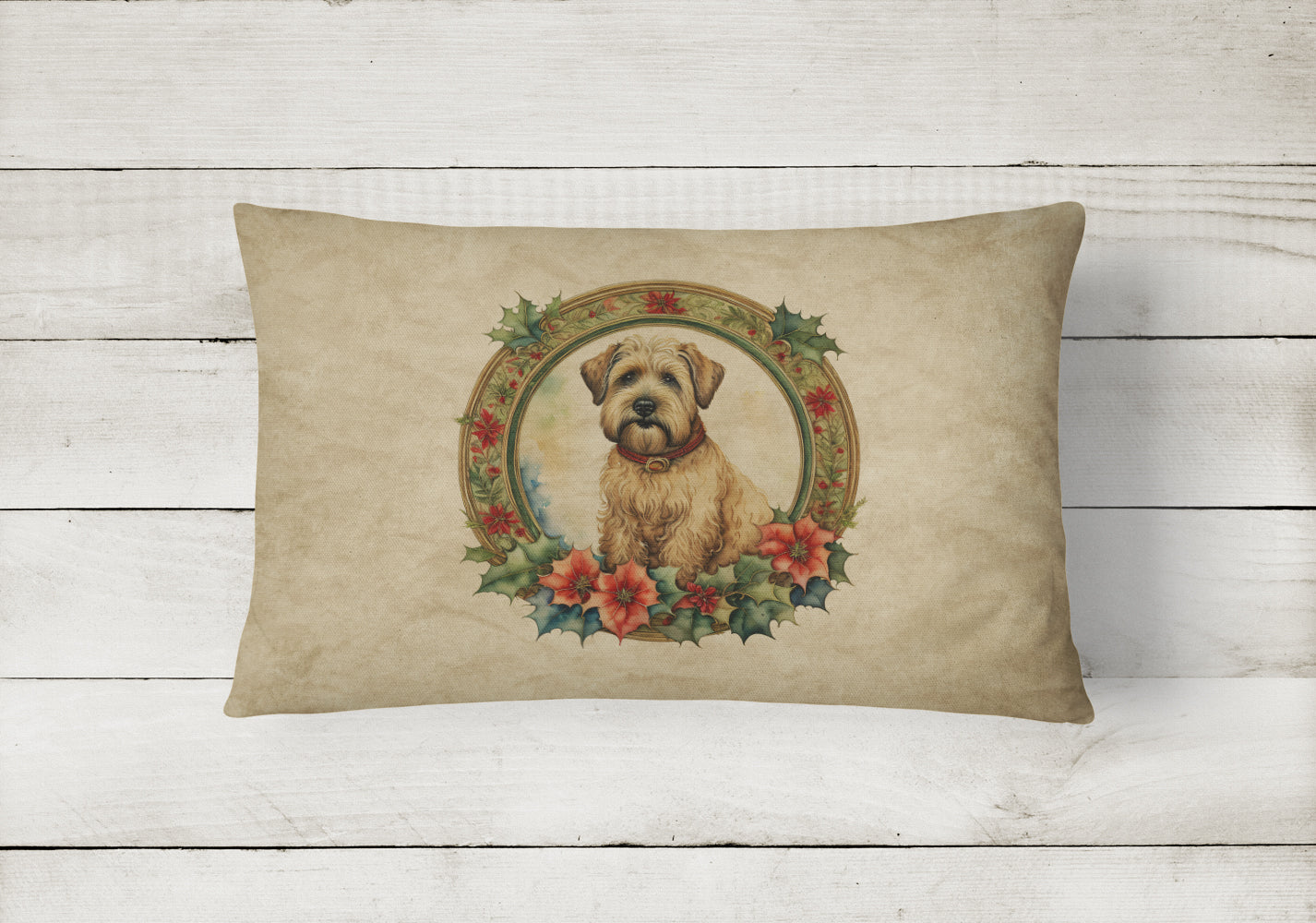 Wheaten Terrier Christmas Flowers Throw Pillow