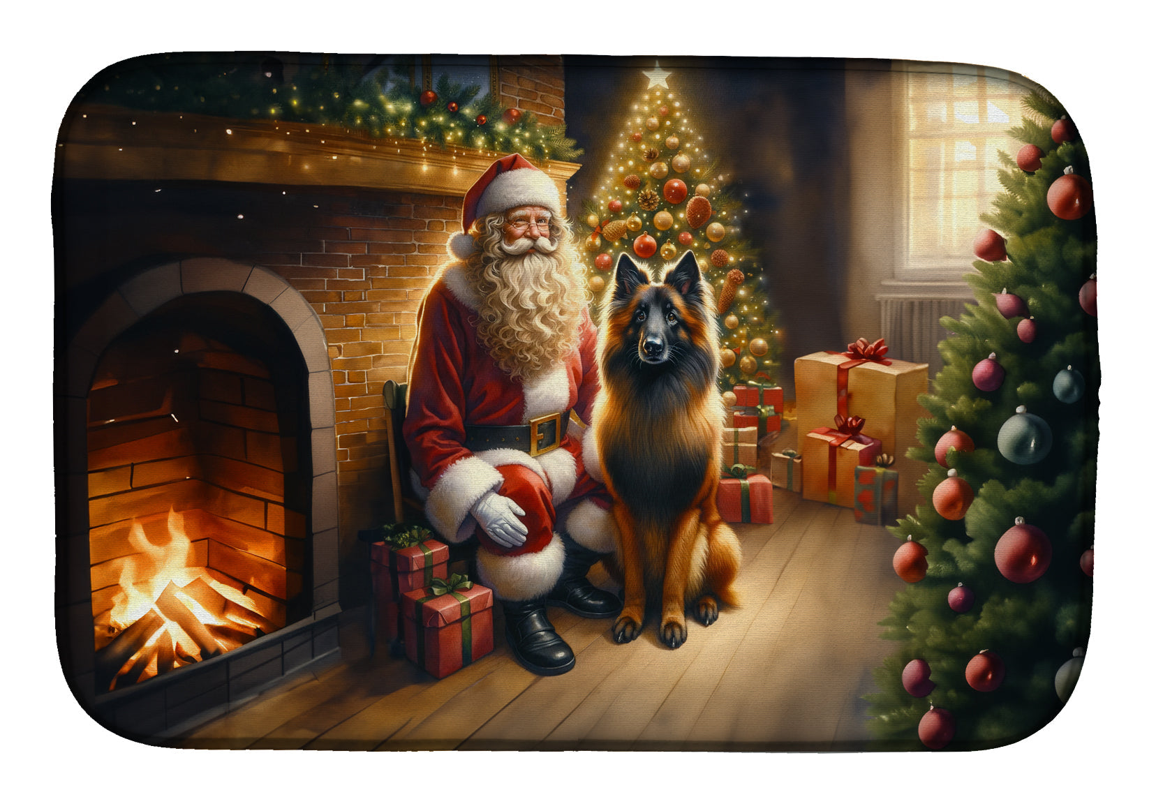 Belgian Tervuren and Santa Claus Dish Drying Mat