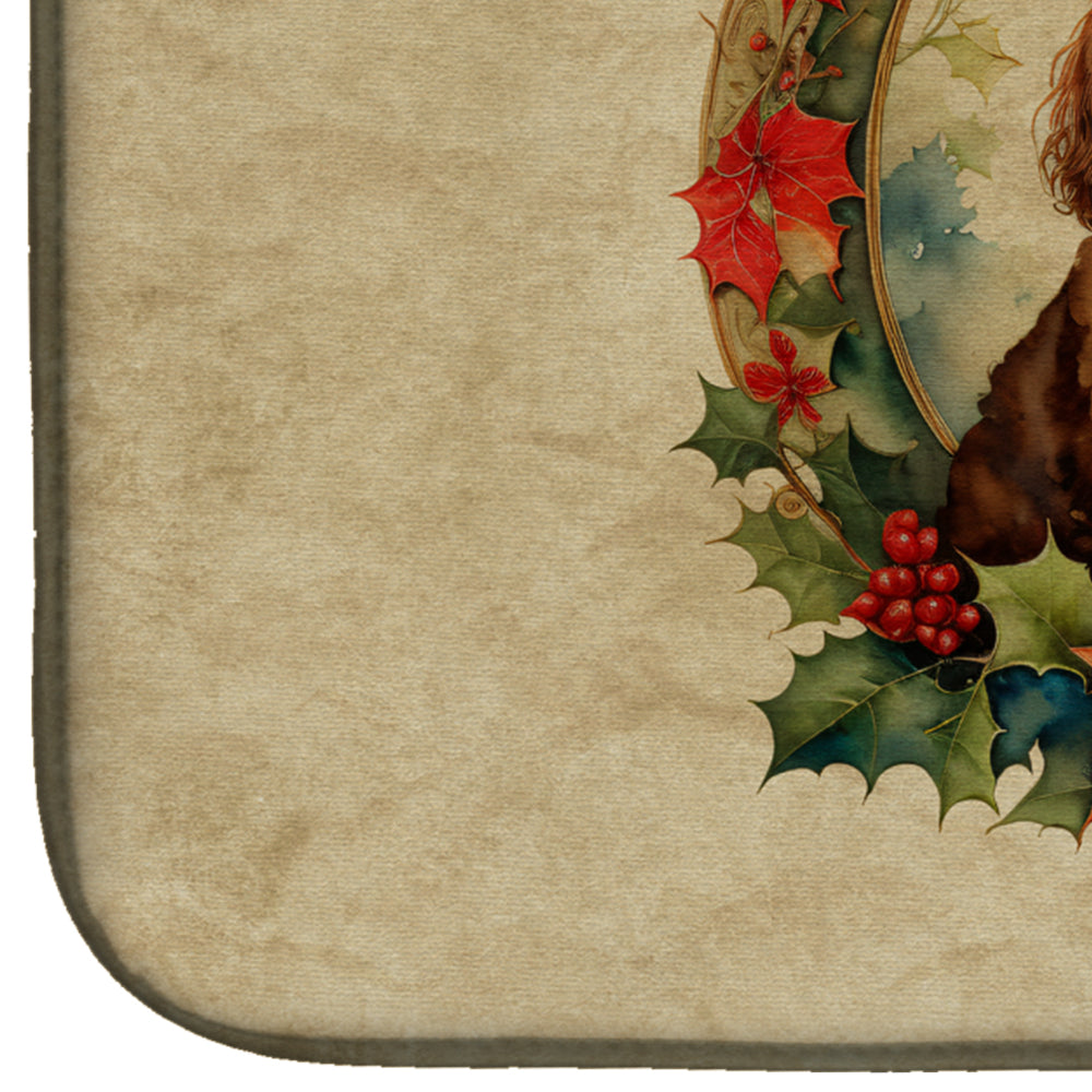 American Water Spaniel Christmas Flowers Dish Drying Mat