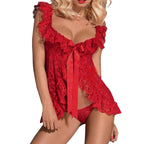 Plus Size Lace Lingerie Set with Sheer Nightgown