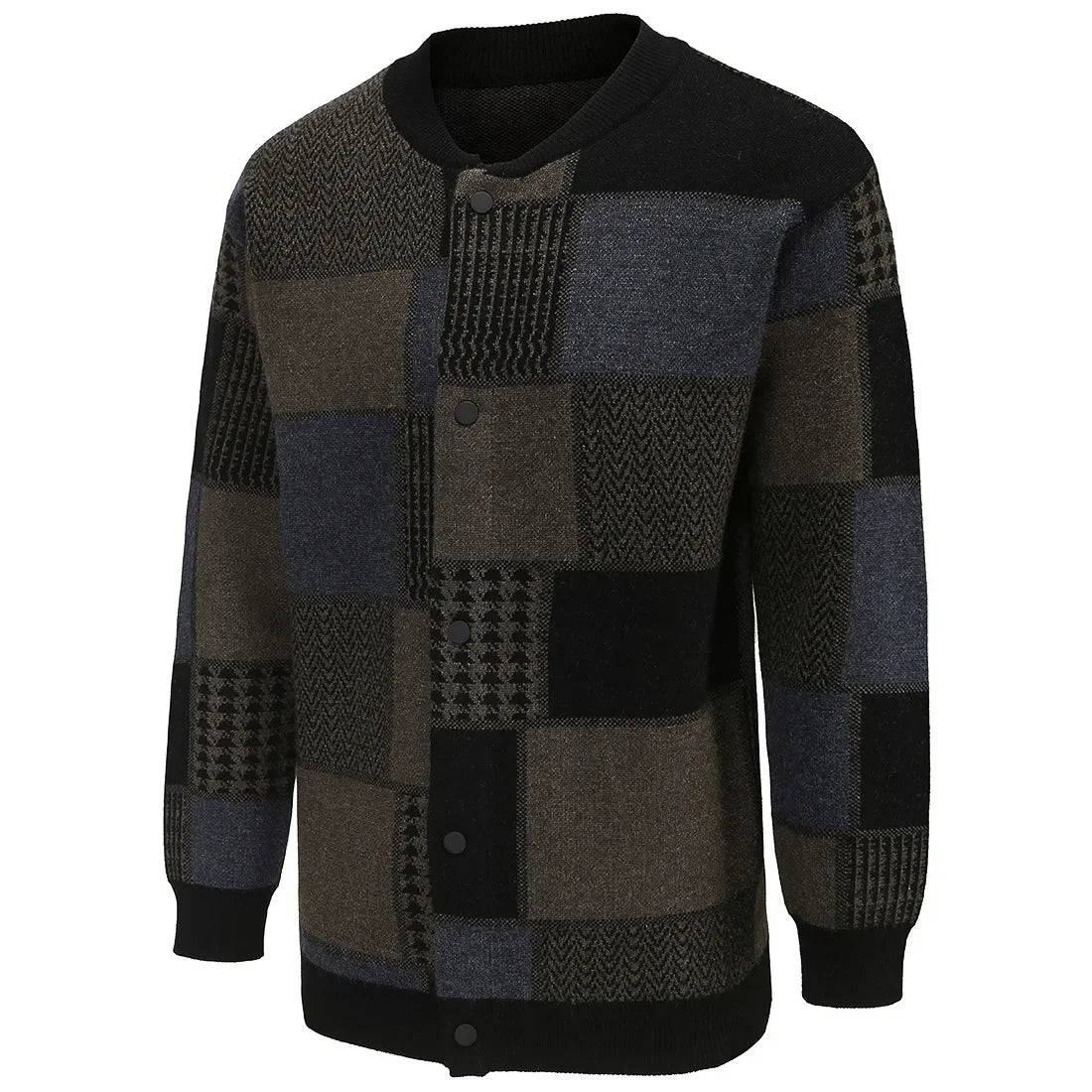 Men's Thick Knit Long Cardigan with Stand Collar