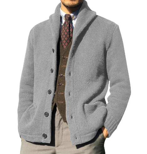 Men's Euro American Solid Long Sleeve Knitted Cardigan
