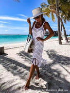 White Crochet Fringe Beach Cover-Up Dress