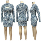 Money Print Velvet Bodycon Mini Dress with Gloves