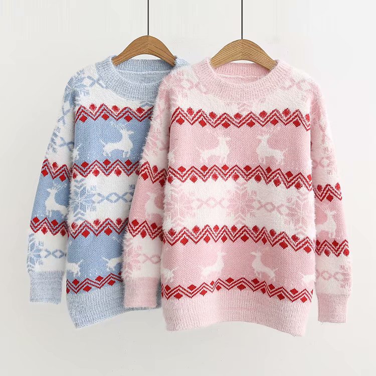 Christmas Sweater with Snowflake Reindeer Design