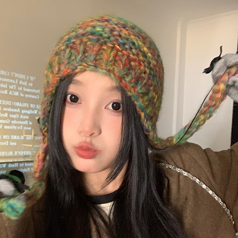 Rainbow Knitted Wool Toe Cap Beanie Hat | Embroidered Cap