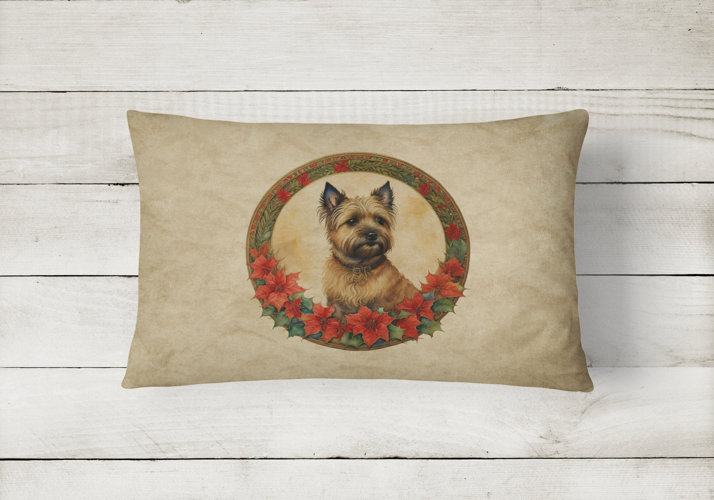 Cairn Terrier Christmas Flowers Throw Pillow
