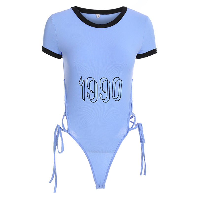 Sexy Cutout Letter Bodysuit with Straps