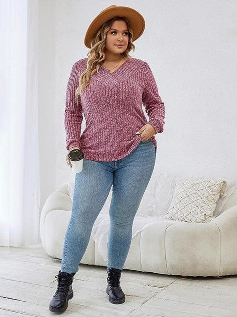 Plus Size Women's V-Neck Sweater - Fall/Winter 2023