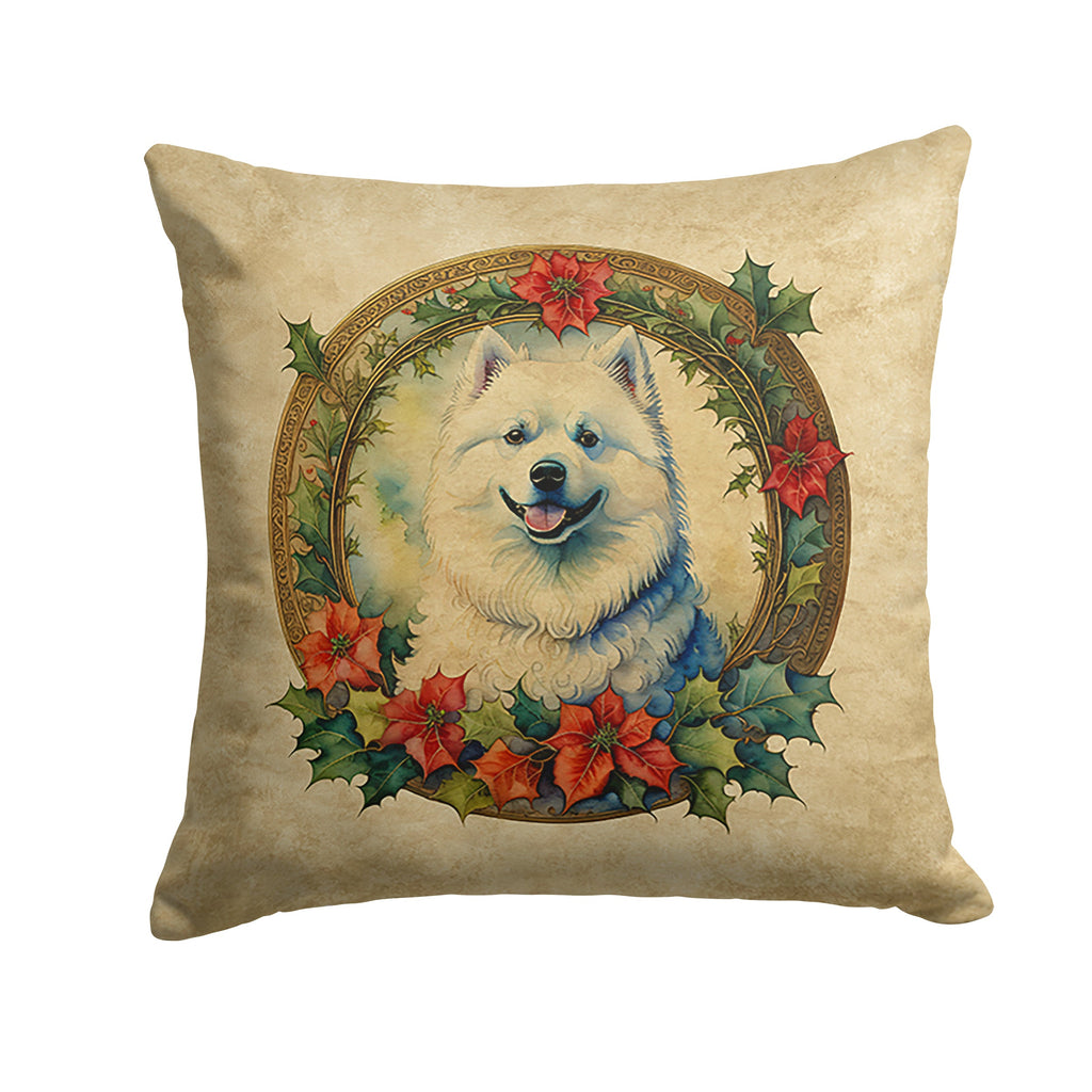 Samoyed Christmas Flowers Throw Pillow