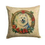 Samoyed Christmas Flowers Throw Pillow