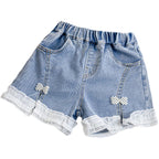 Girls' Summer Bowknot Denim Shorts for Ages 1-5