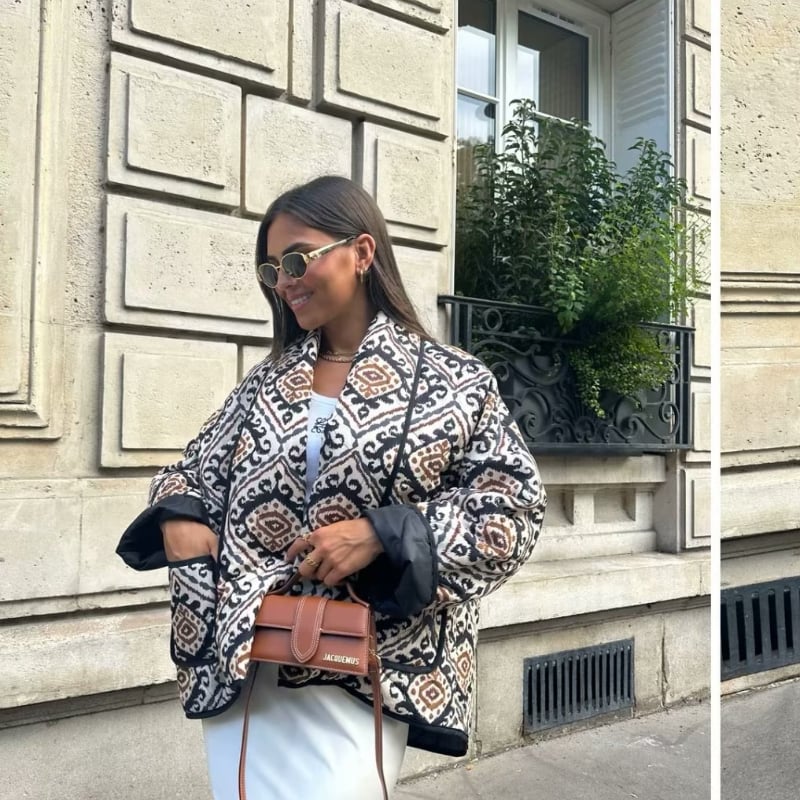 Pattern Print Cotton Padded Jacket Coat
