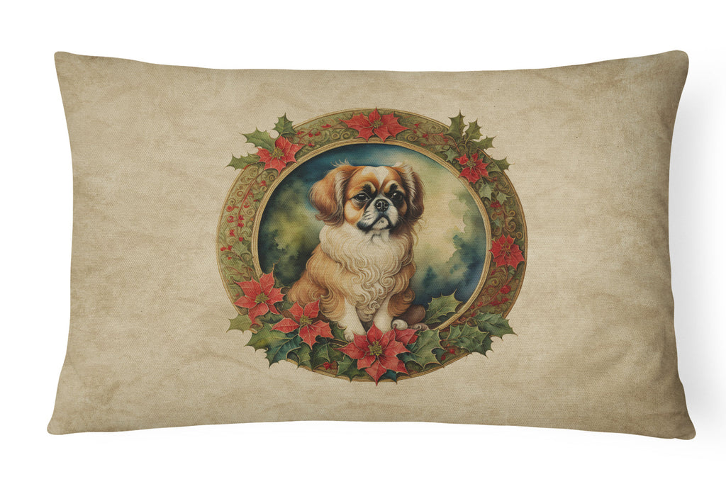 Tibetan Spaniel Christmas Flowers Throw Pillow