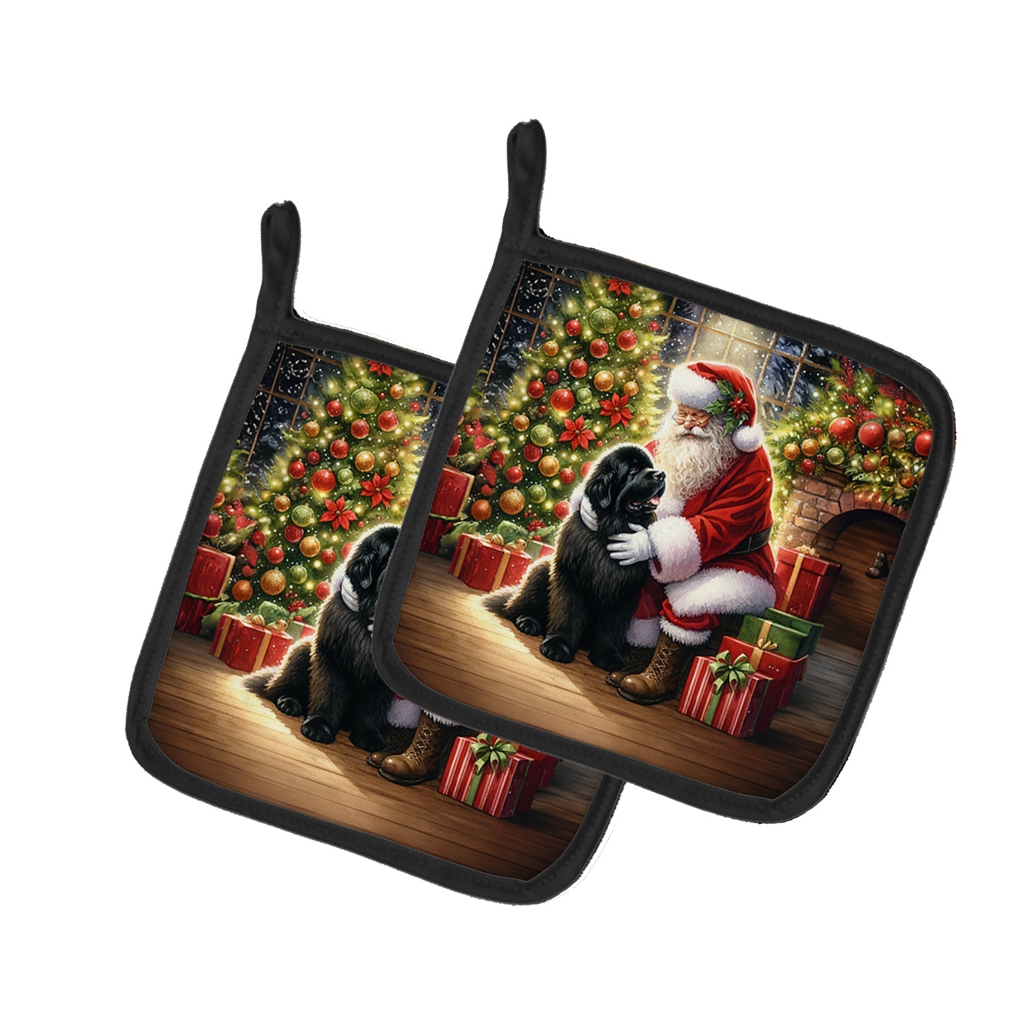 Newfoundland and Santa Claus Pair of Pot Holders
