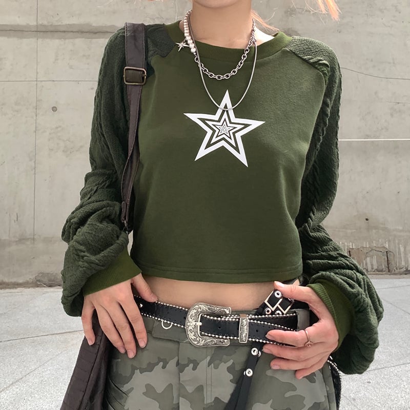 Trend Star Print Contrast Wool Raglan Sleeve Sweater