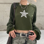 Trend Star Print Contrast Wool Raglan Sleeve Sweater