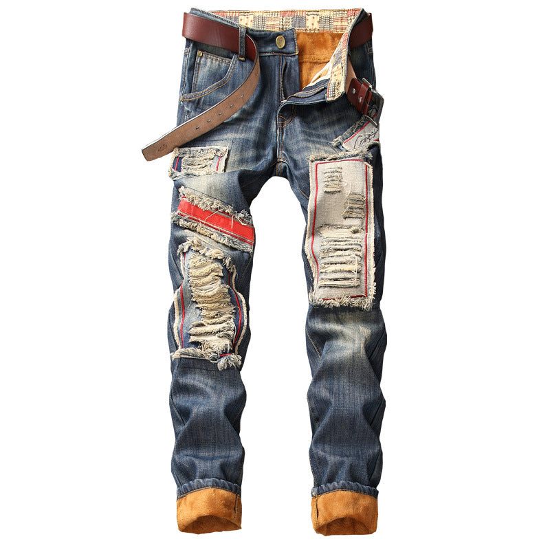 Plus Cashmere Men's Jeans for Fall Winter Style