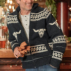 Men's Long-Sleeved Black Jacquard Sweater for Fall/Winter
