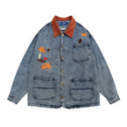 Leaf Embroidery Contrast Lapel Workwear Shirt Jacket